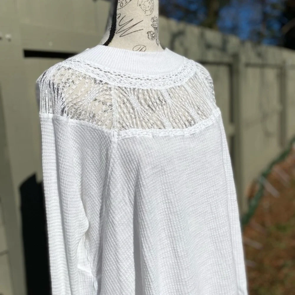 Free People White, Waffle, Raw Hem Top